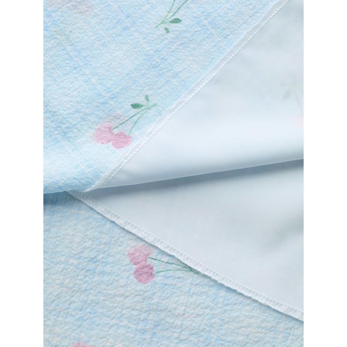 Plus Size Cherry Gingham Print Shirred Midi Dress LightBlue Women Square Neck Short sleeve Curvy BloomChic 18-20/2X Product Image