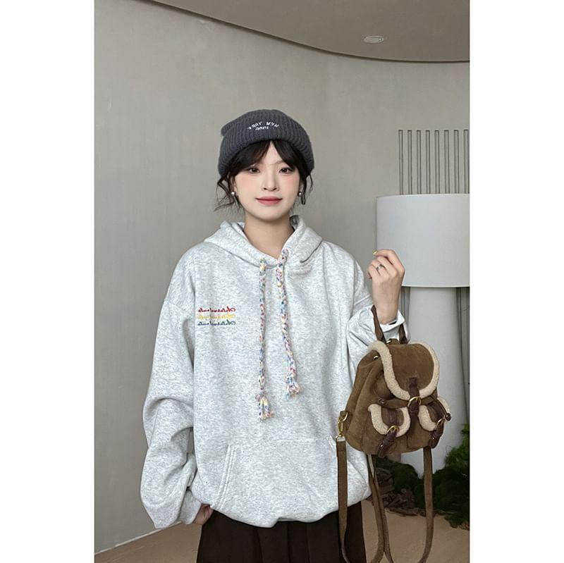 Lettering Embroidered Drawstring Hoodie Product Image