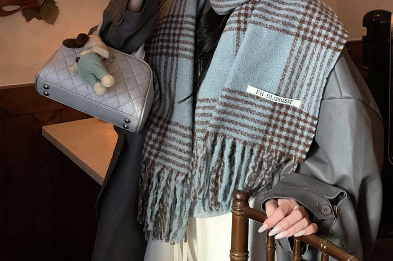 Plaid Applique Fringed Scarf Product Image