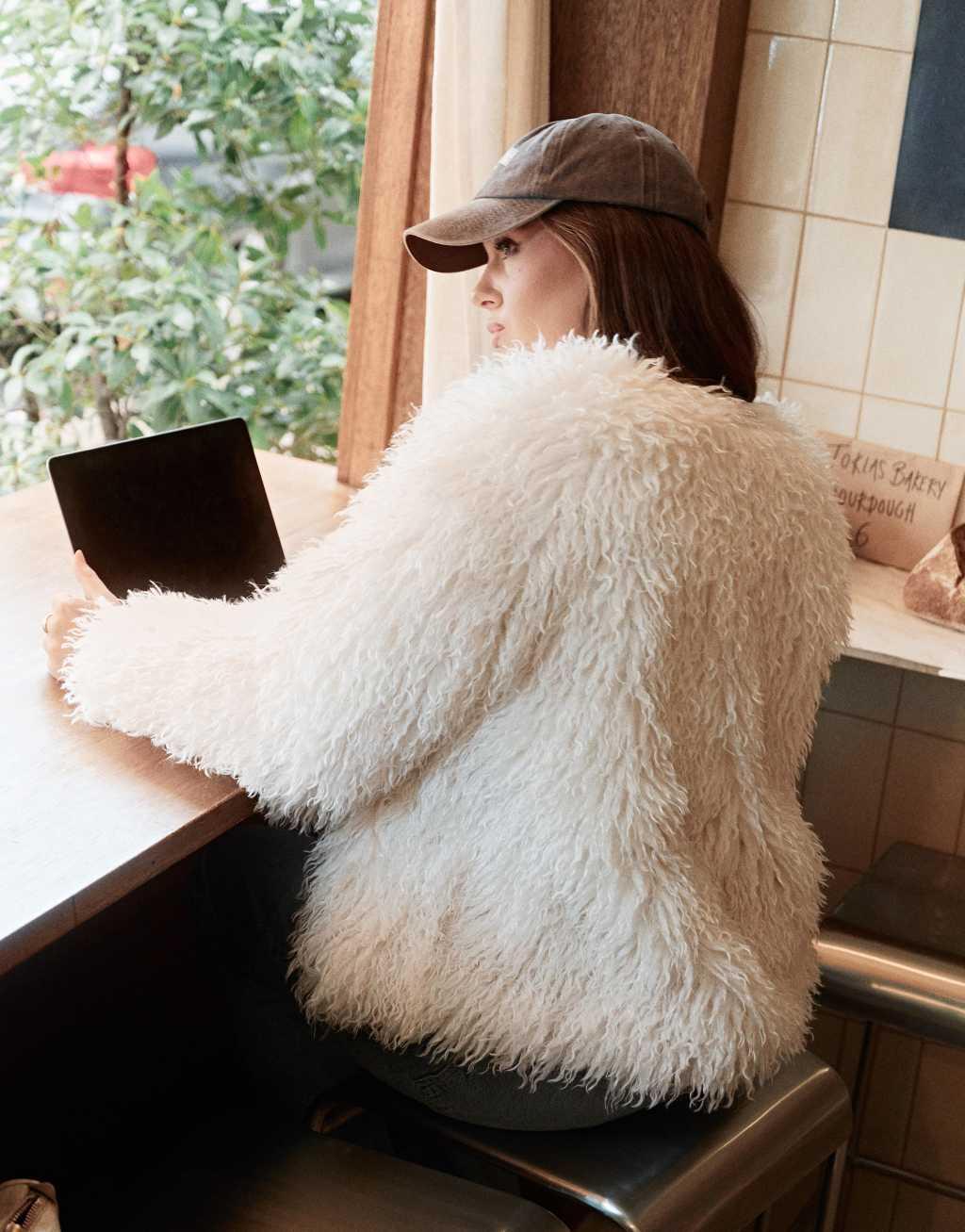 The Frolic x Bella Stovey exclusive oversized mongolian faux fur jacket in cream   Product Image