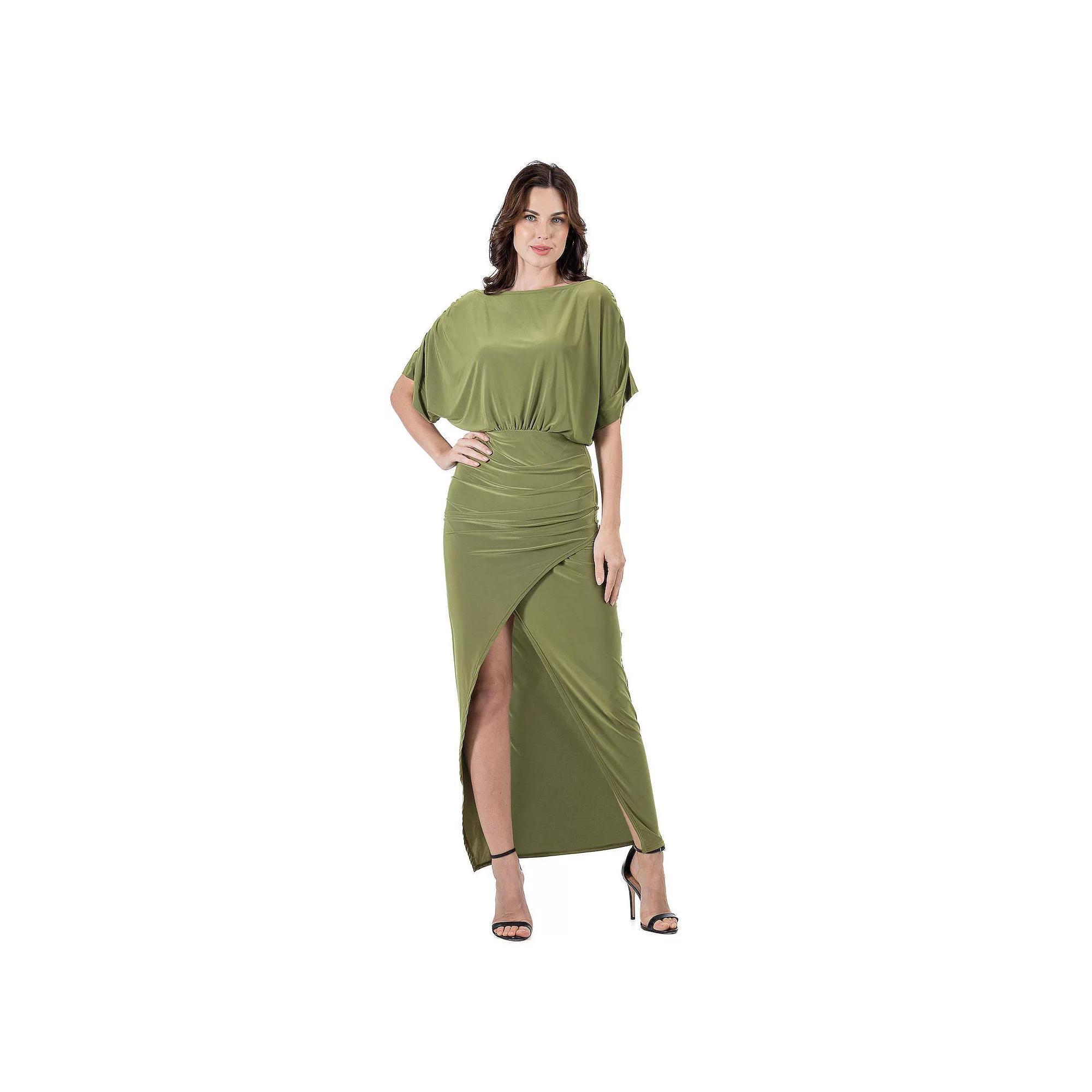 Women's 24Seven Comfort Apparel Long Sleeve Wide Boatneck Side Slit Maxi Dress, Size: Small, Red Product Image