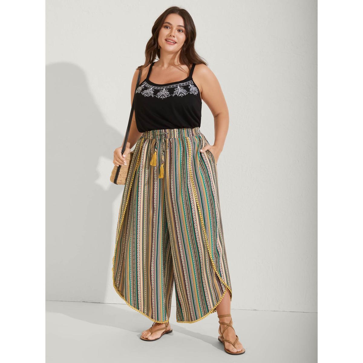 Plus Size Split Asymmetrical Hem Boho Pants Women Multicolor Vacation Pants BloomChic 10/M Product Image