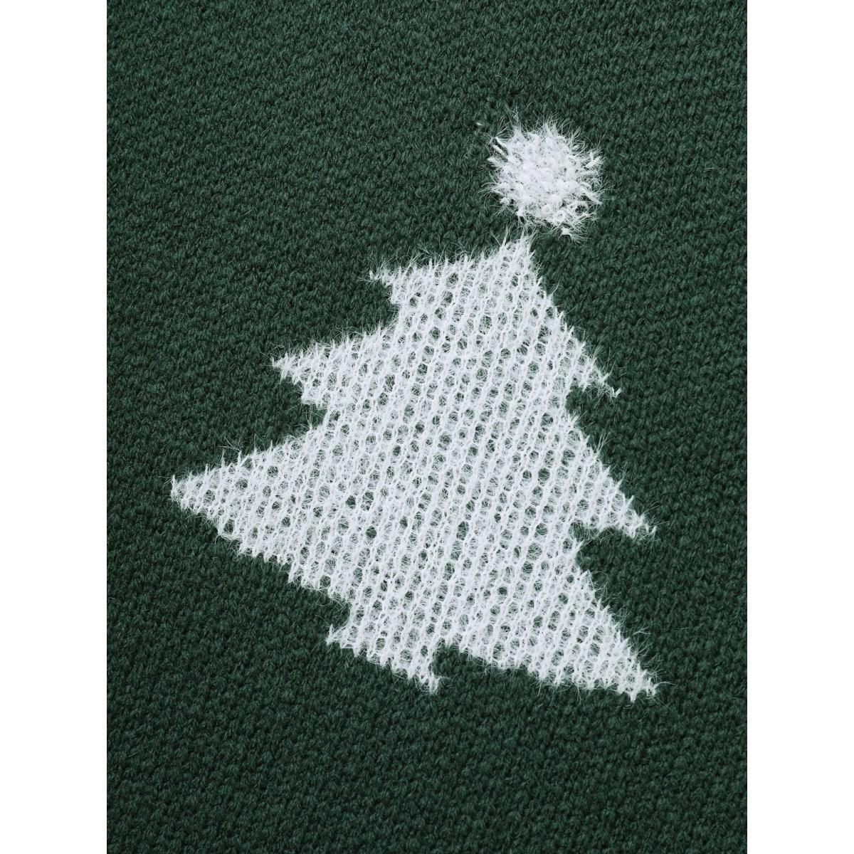 Plus Size Festive Trees Ribbed Detailing Pullover DarkGreen Women Casual Loose Long Sleeve Round Neck Everyday Pullovers BloomChic 30/6X Product Image