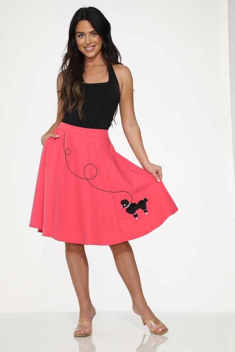 Hot Pink Black Embroidered Poodle Swing Skirt Product Image