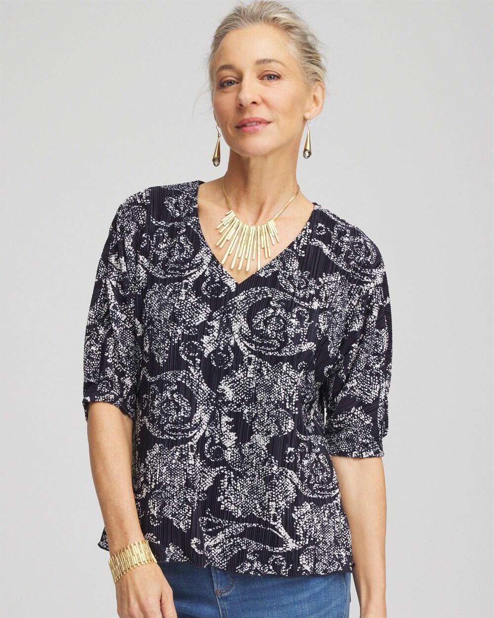 Snakeskin Print Crinkle Elbow Sleeve Tee Product Image