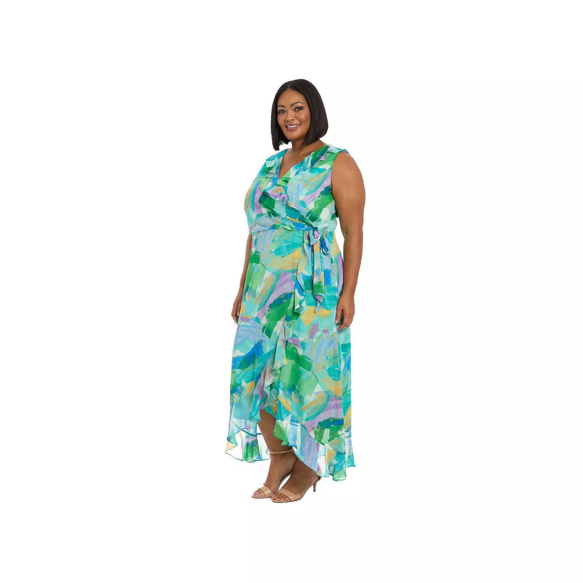 Plus Size London Times Side Tie Ruffle Faux Wrap Dress, Women's, Size: 14 W, Blue Product Image