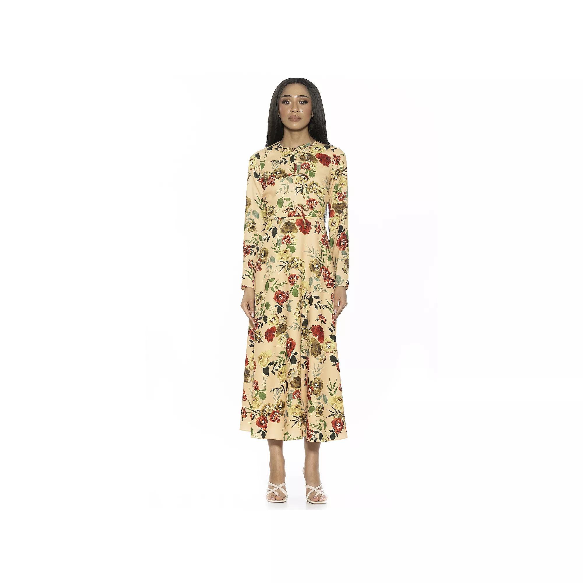 Women's ALEXIA ADMOR Ophelia Crewneck Long Sleeve Fit And Flare Midi Dress, Size: 8, Beige Rose Product Image