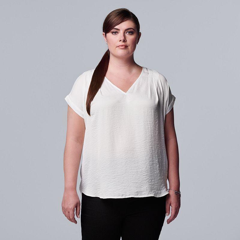 Plus Size Petite Simply Vera Vera Wang Roll-Tab Popover Blouse, Women's, Size: 2XL, Vera Cerulean Blue Product Image