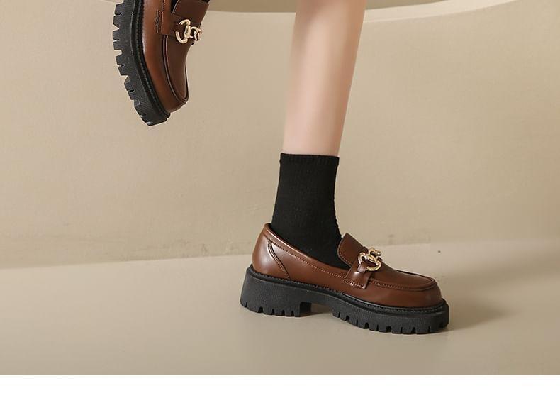 Platform Plain Chained Faux Leather Loafers Product Image