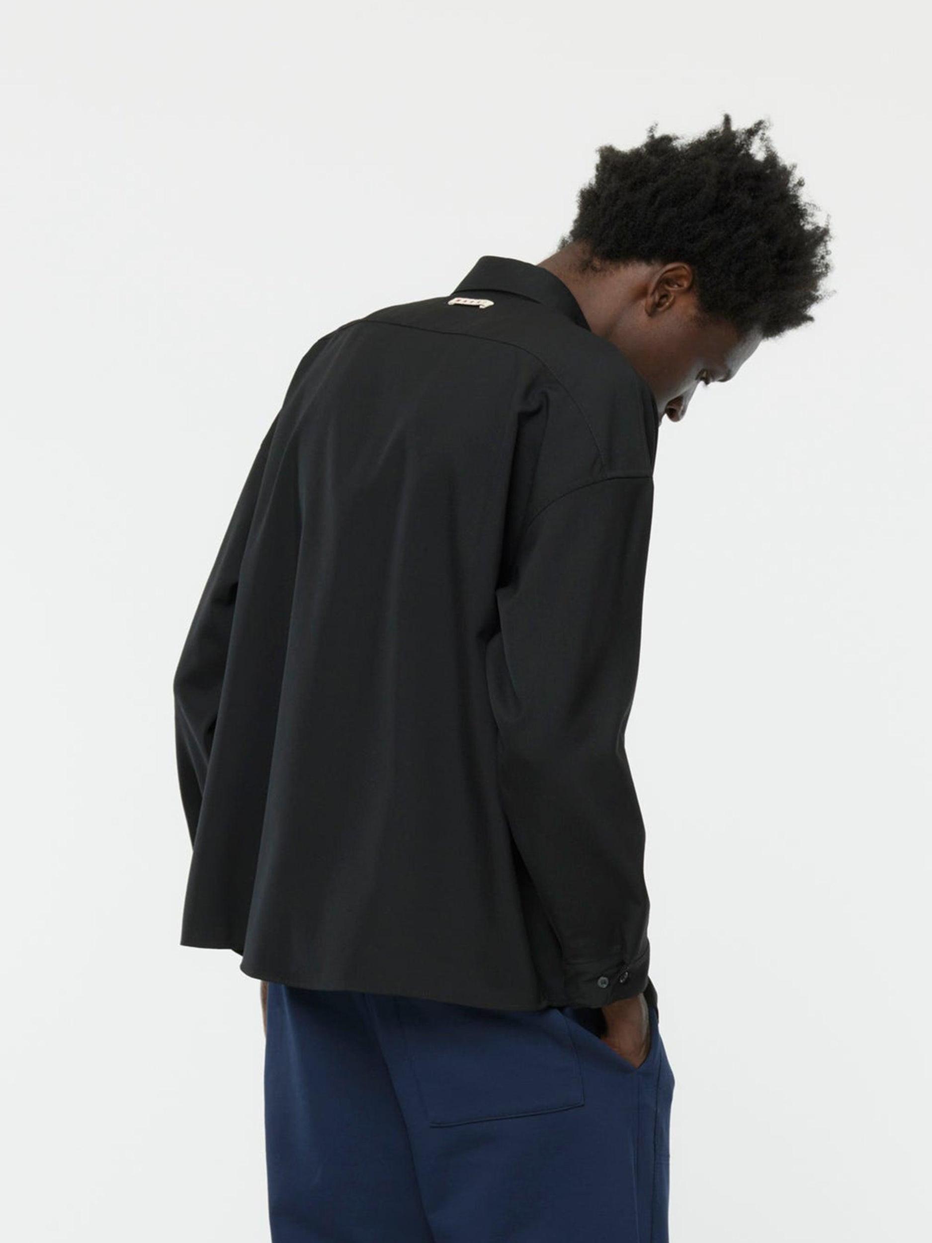 Tropical Wool Boxy Shirt (Black) Product Image
