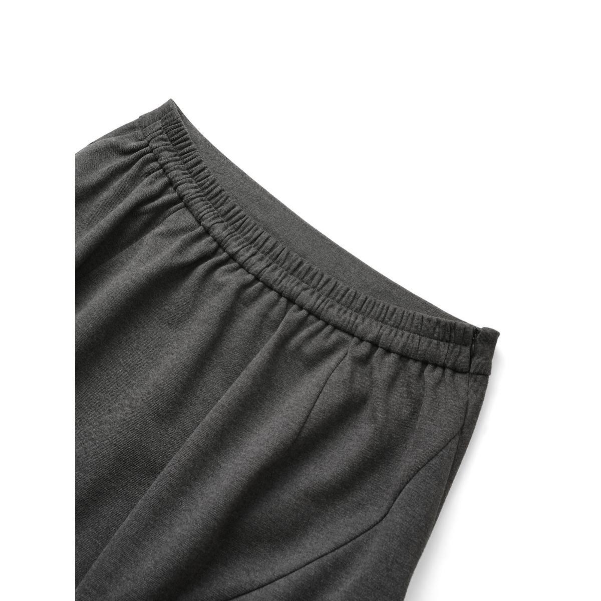 Plus Size Plain Heather Brushed Elastic Waist A Line Skirt Women DimGray Office A-line Low stretch Work Skirts BloomChic 10/M Product Image