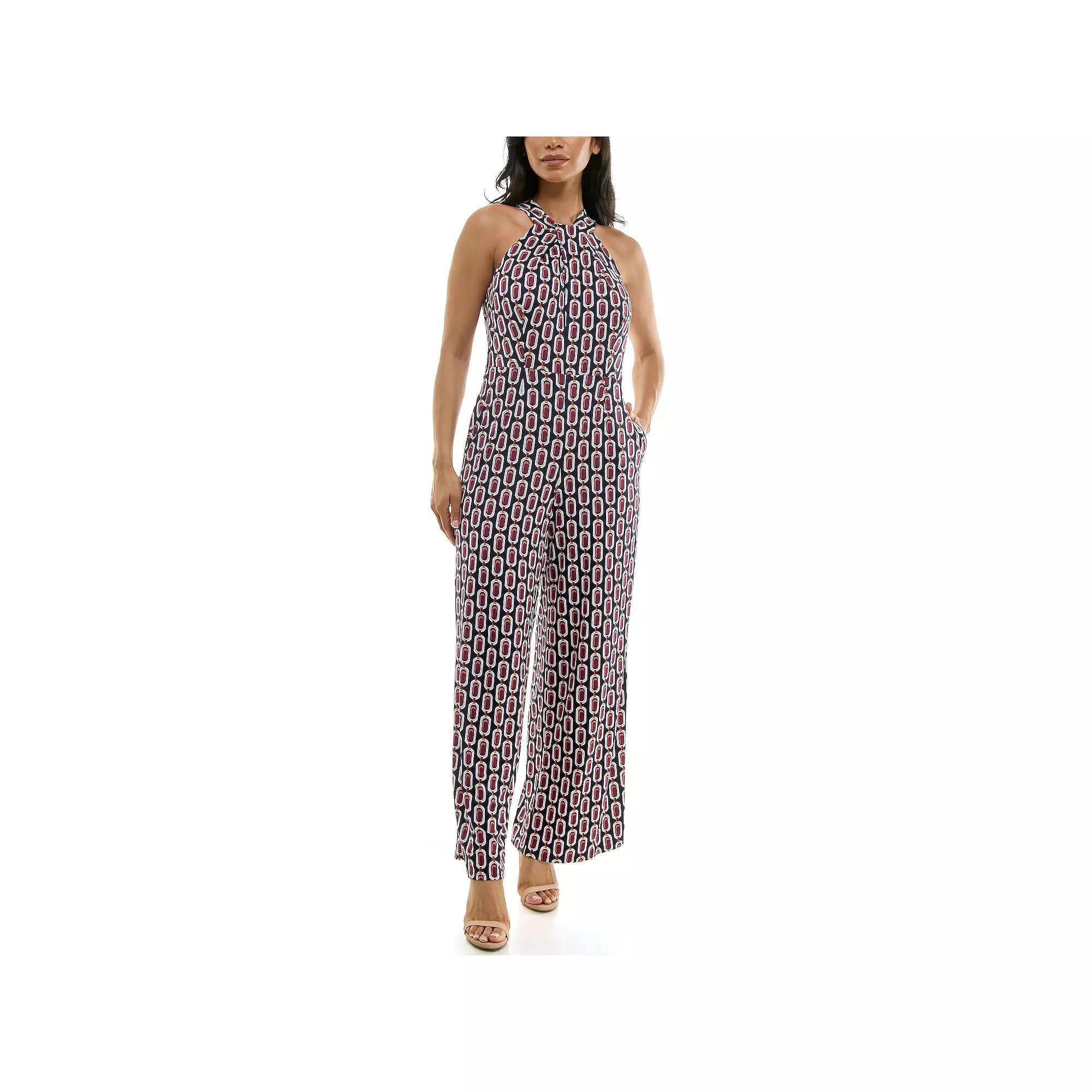 Women's Nina Leonard Printed Twist Neck Jumpsuit, Size: XL, Black Yellow Team Product Image