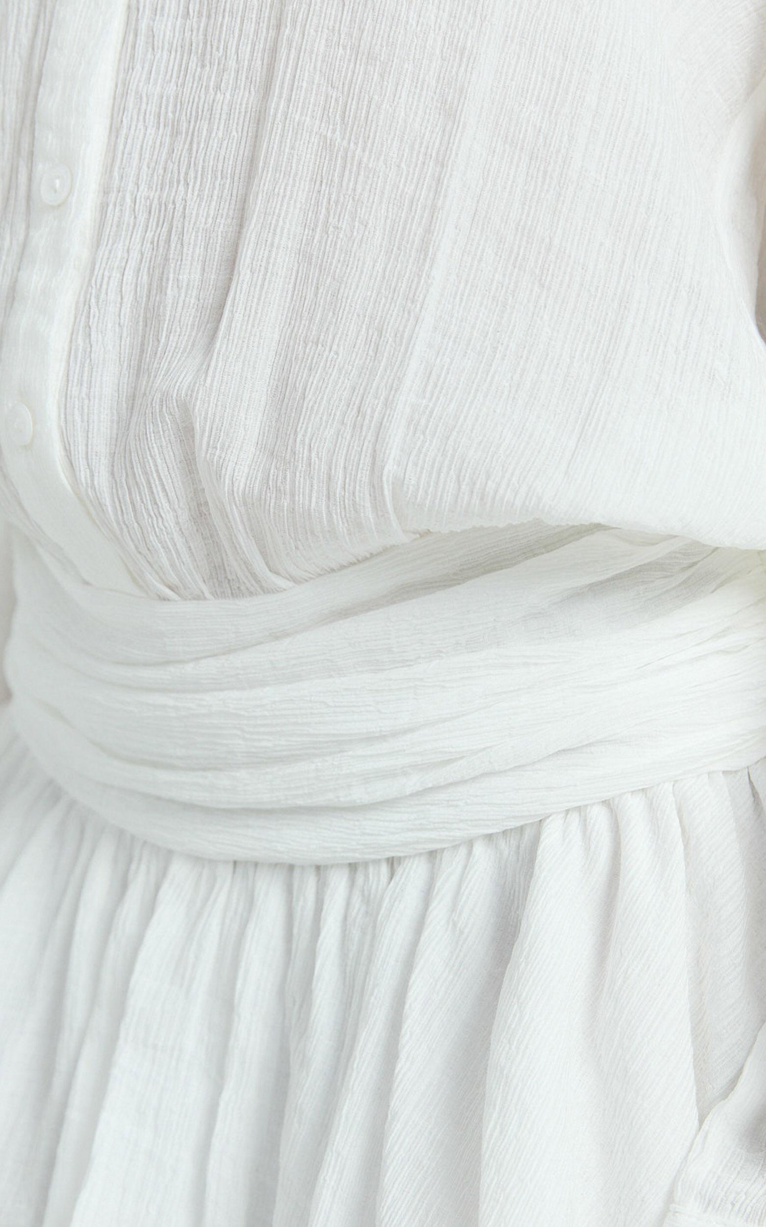 Edith Mini Dress - Long Sleeve Drop Waist Shirt Dress in White Product Image