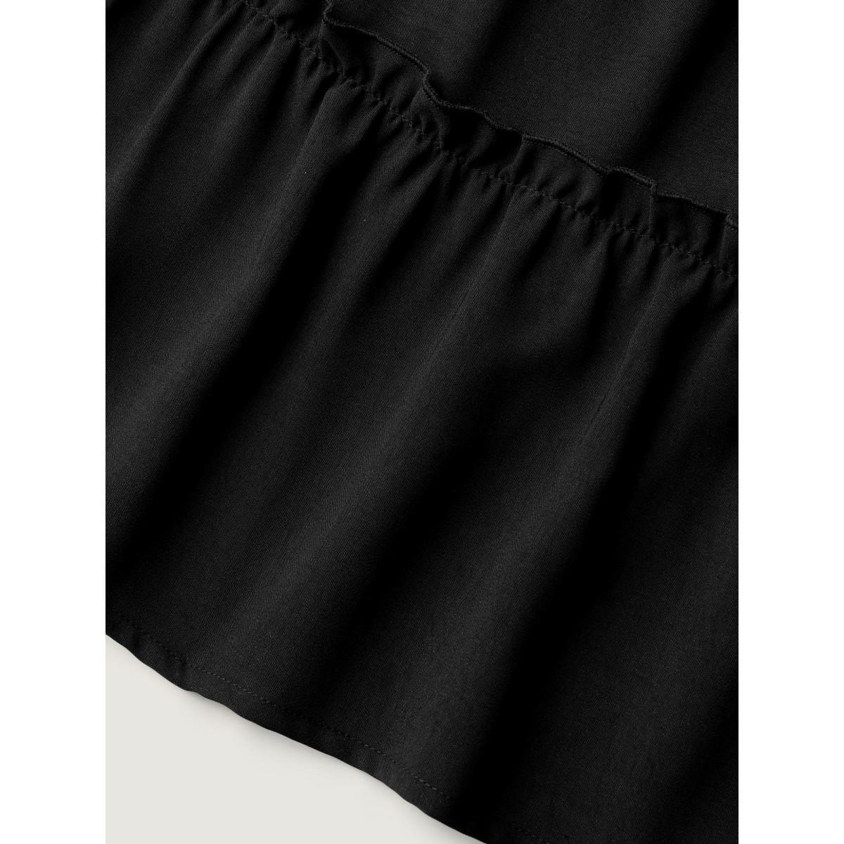Plus Size Tiered Waist-Tie A-Line Midi Skirt Women Black No stretch Side seam pocket Everyday-Casual Skirts BloomChic 14-16/1X Product Image