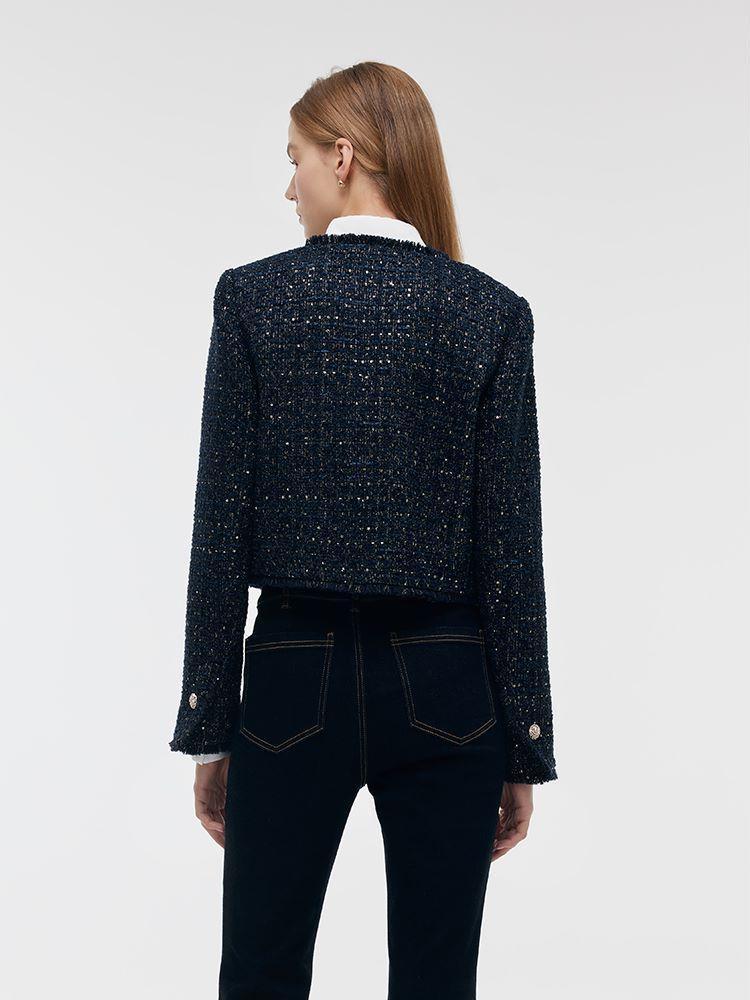 Wool Blend Tweed Square Neck Women Crop Jacket Product Image