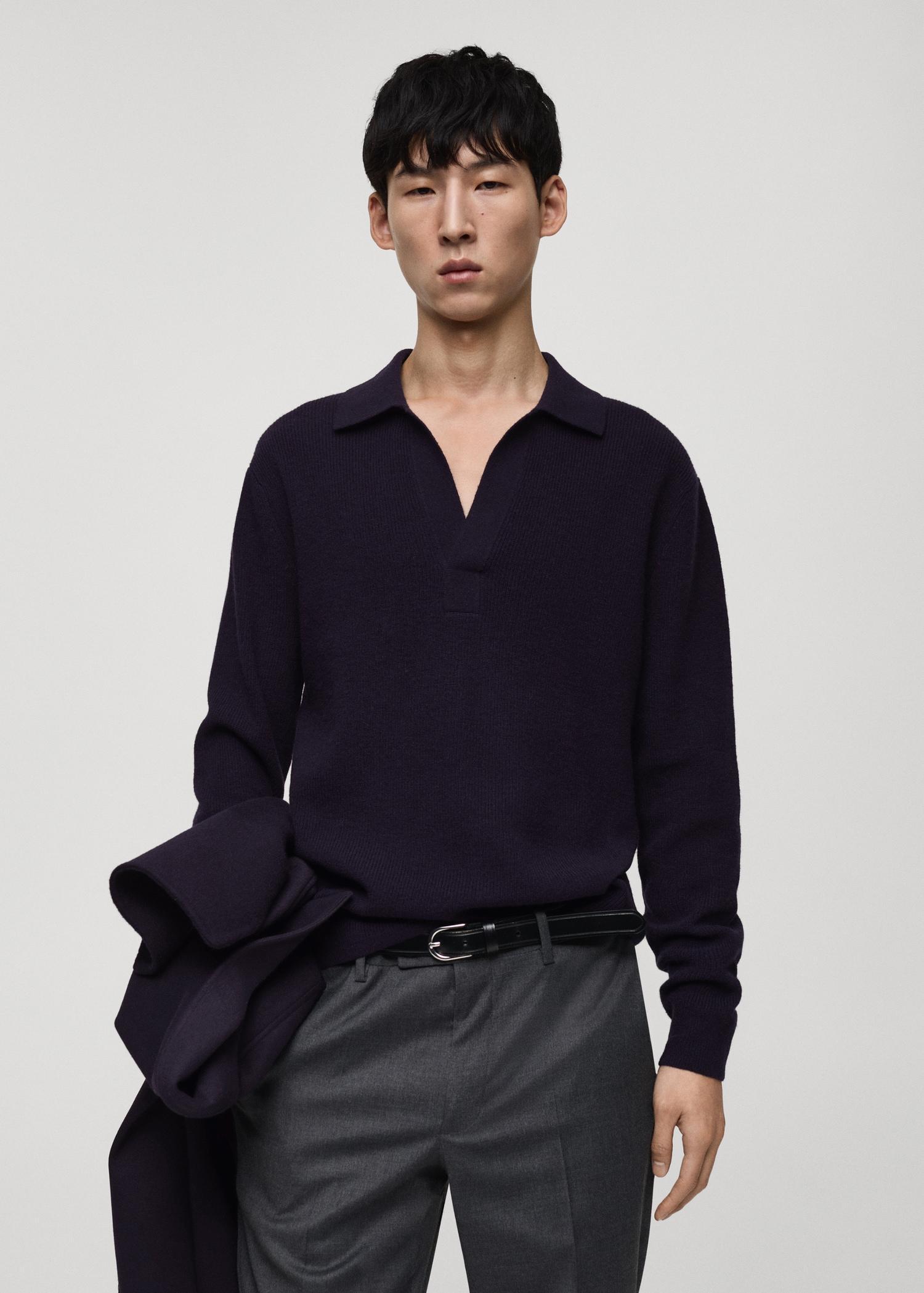 Knitted wool blend polo sweater - Men | MANGO USA Product Image
