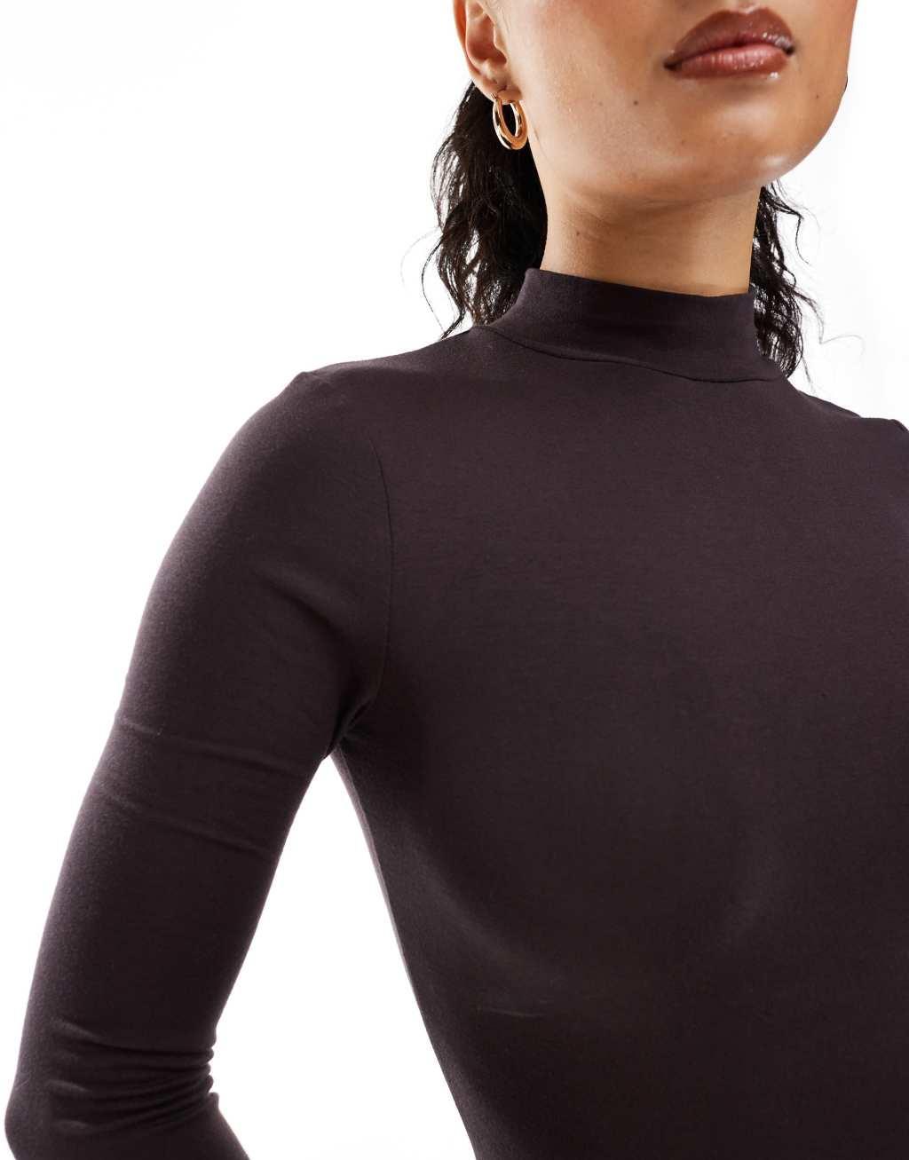 Miss Selfridge high neck bodysuit in chocolate Product Image