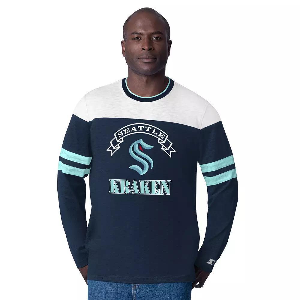 Men's Starter  Deep Sea Blue Seattle Kraken Blitz Durene Long Sleeve T-Shirt, Size: XL, Krk Blue Product Image