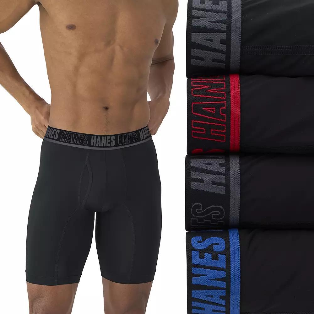 Men's Hanes 4-Pack Ultimate Anti-Chafe Long Leg Boxer Brief Underwear, Size: XL, Black Product Image