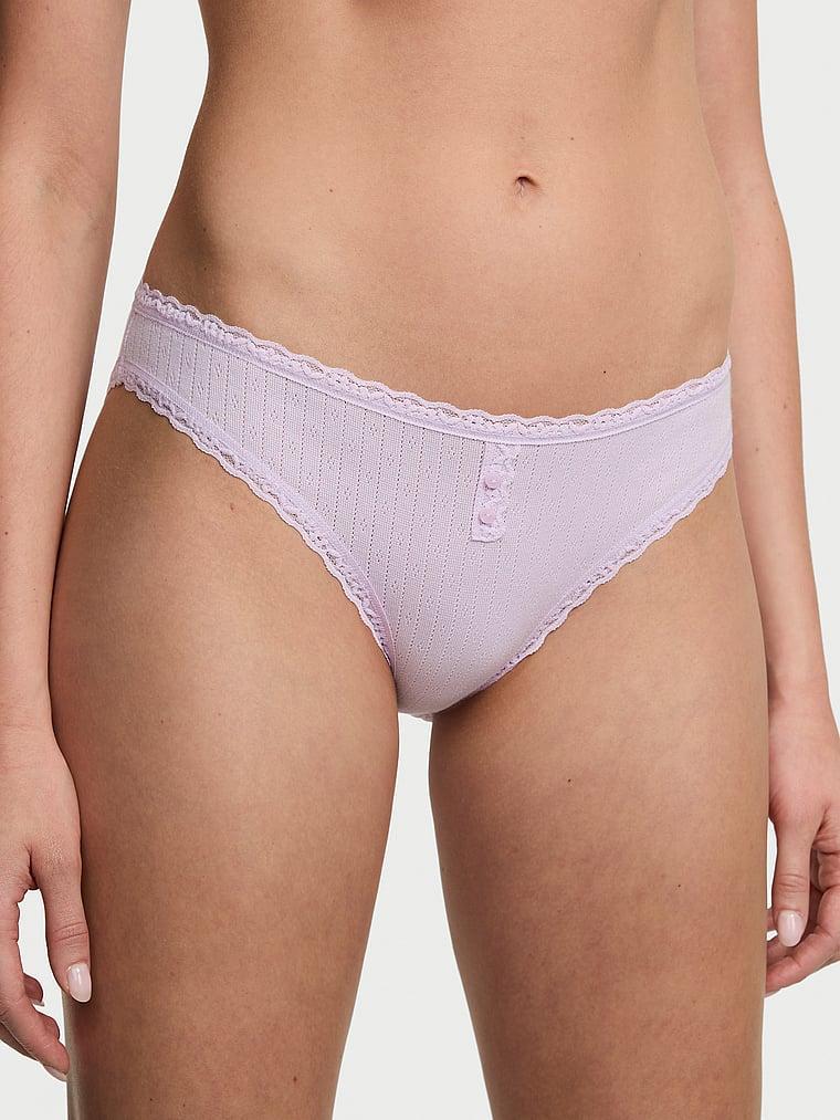 Cotton Pointelle Lace-Trim Bikini Panty Product Image