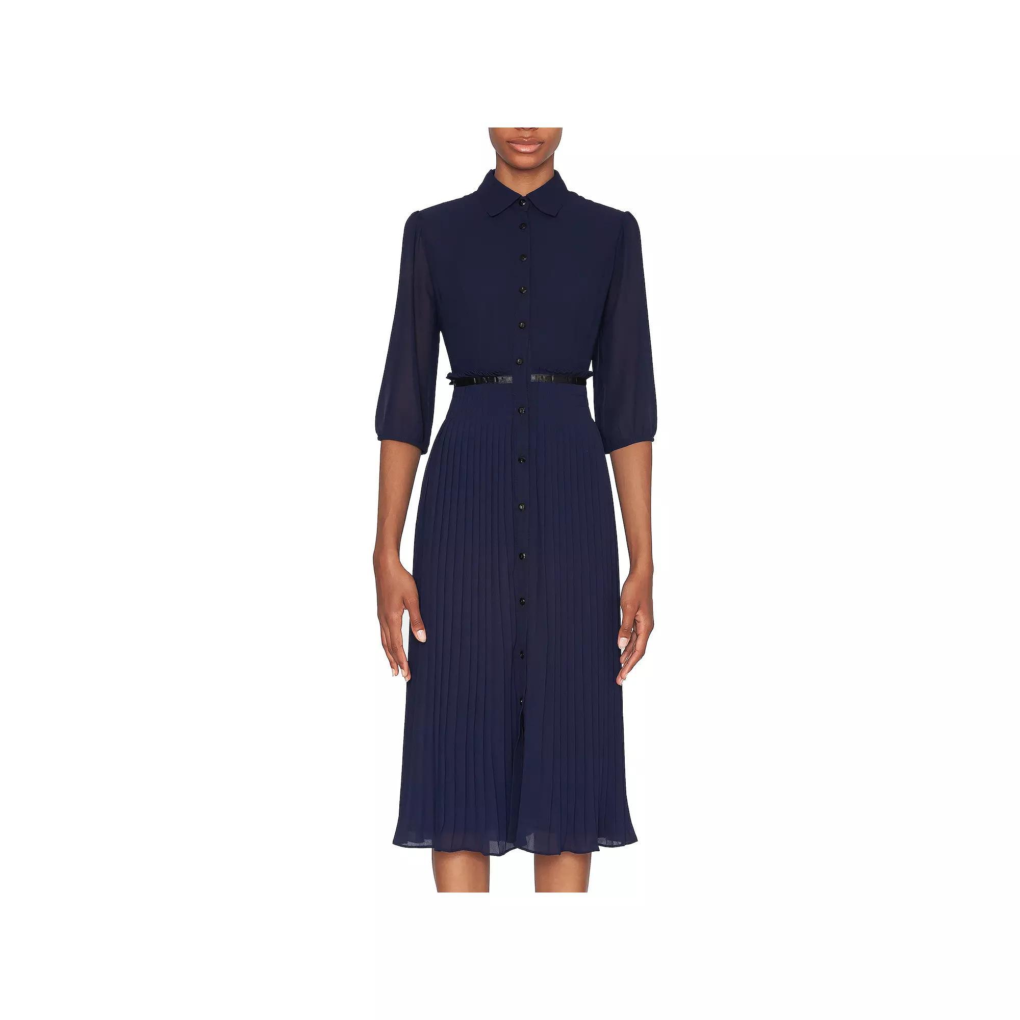Women's Focus By Shani Pleated Georgette Midi Dress, Size: 12, Blue Product Image
