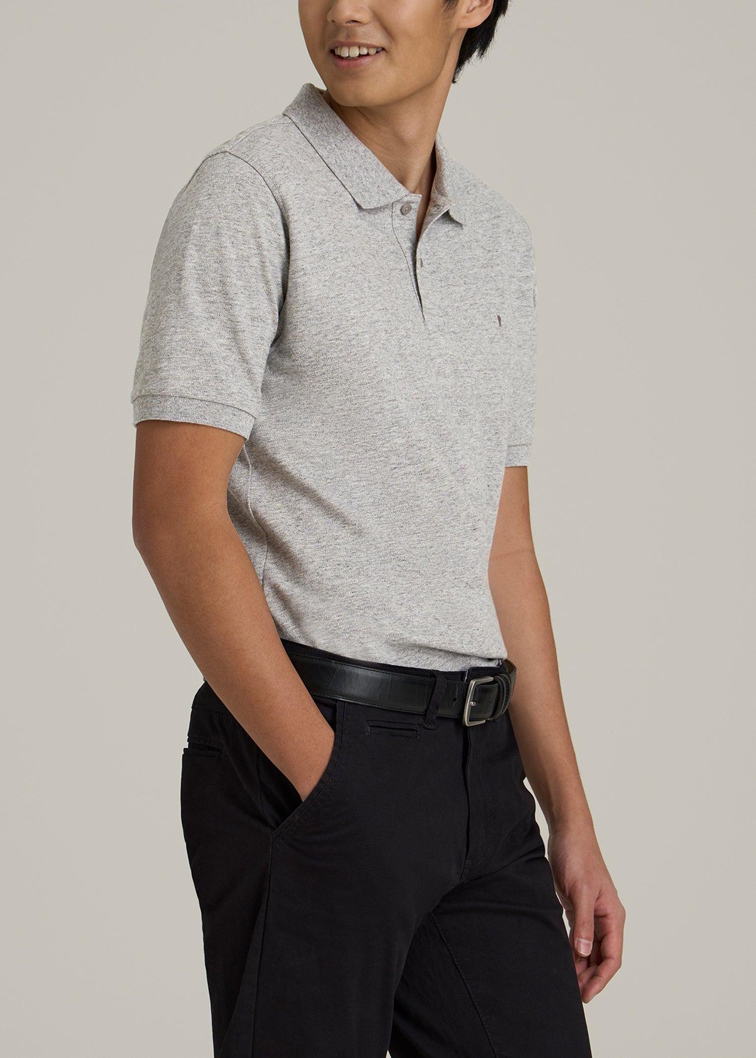 Men's Tall Classic Polo with Embroidered Logo in Heathered Grey Product Image