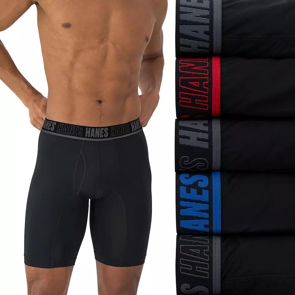 Hanes Moves Ultimate 4+1 Bonus Pack Men's Anti-Chafe Long Leg Boxer Brief Underwear X-Temp 8", Size: Medium, Black Product Image