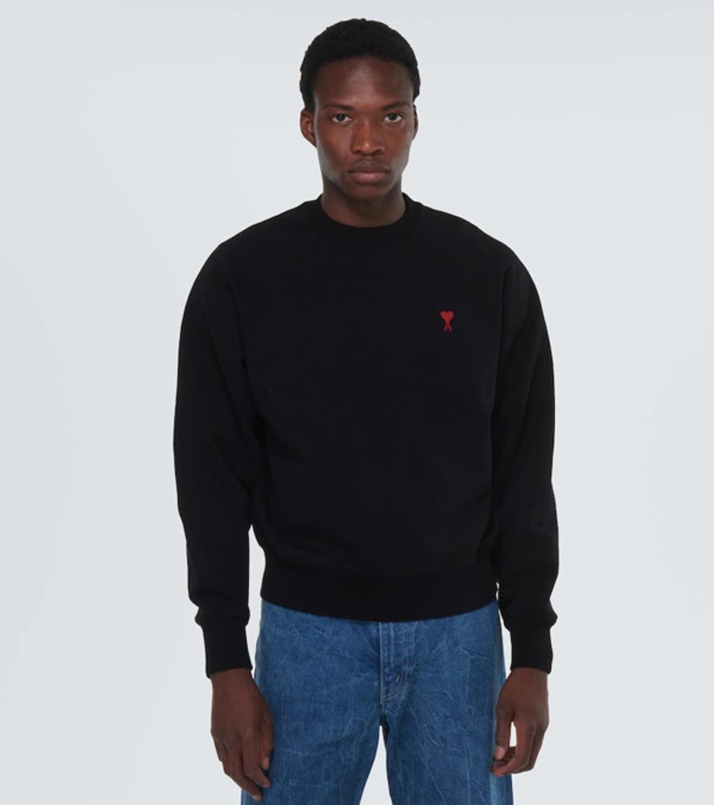 AMI ALEXANDRE MATTIUSSI Ami Classic Black Sweater With Round Neckline And Emblem Detail Product Image