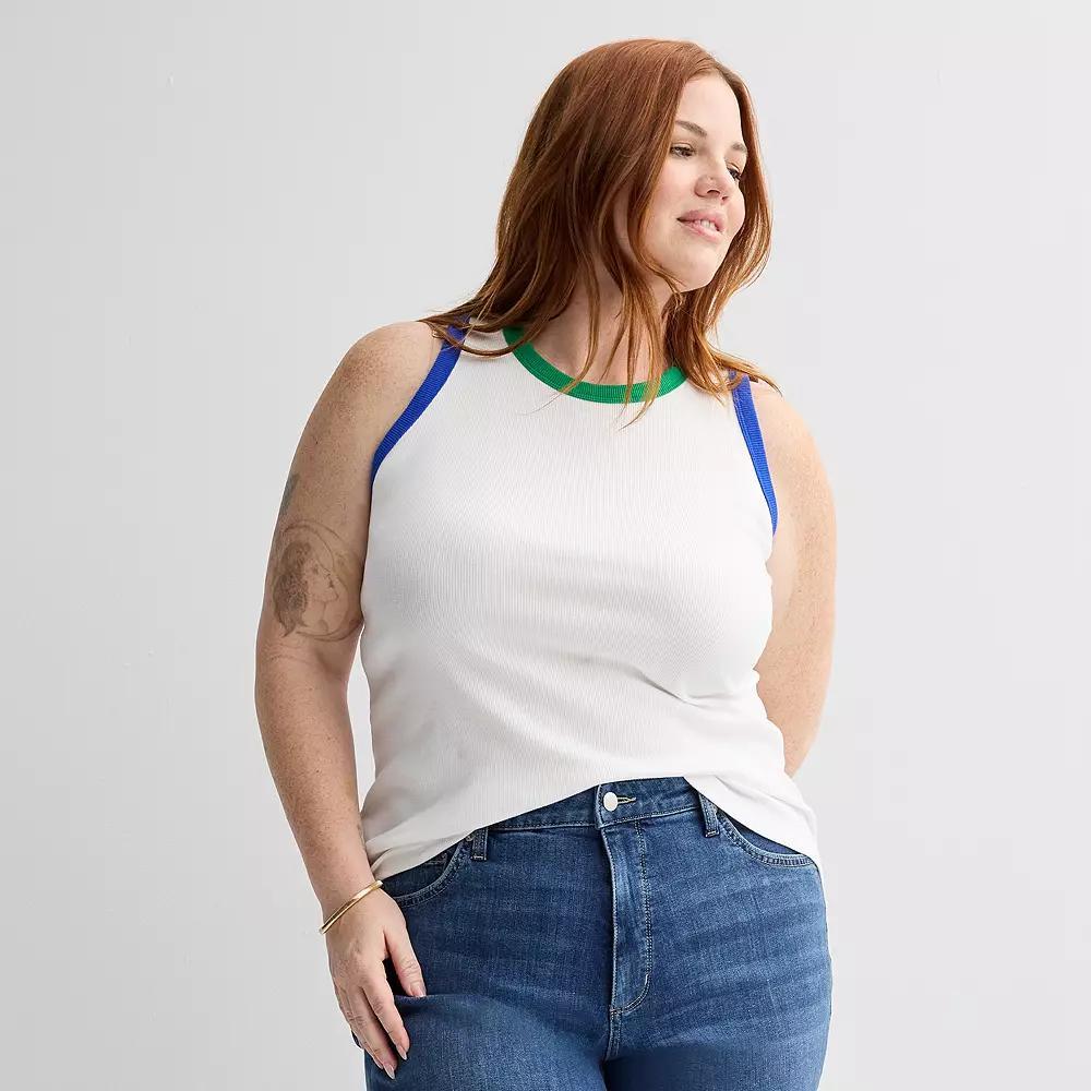 Plus Size Sonoma Goods For Life® High Neck Ribbed Layering Tank Top, Women's, Size: 2XL, White Colorblock Product Image