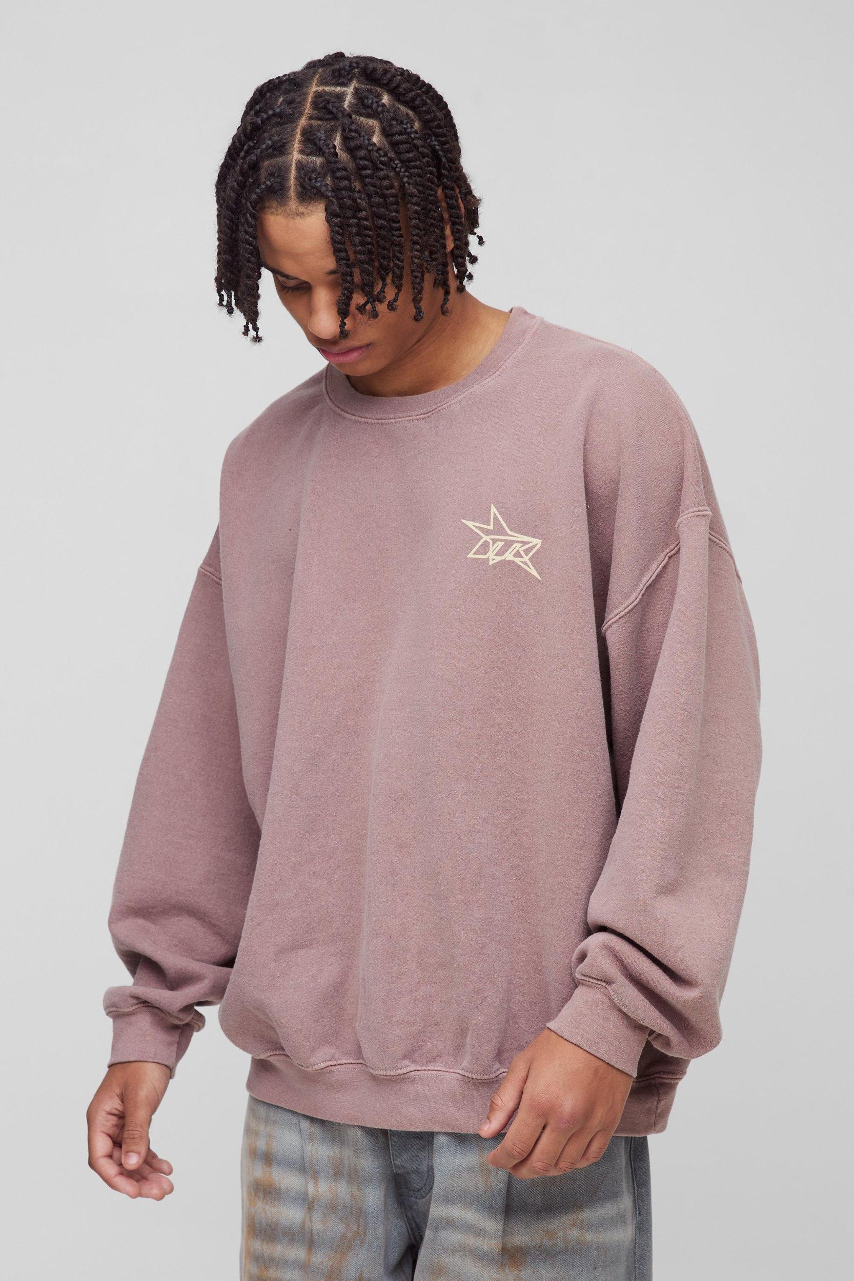 Mens Oversized Wash M Star Branded Printed Sweatshirt - Black Product Image