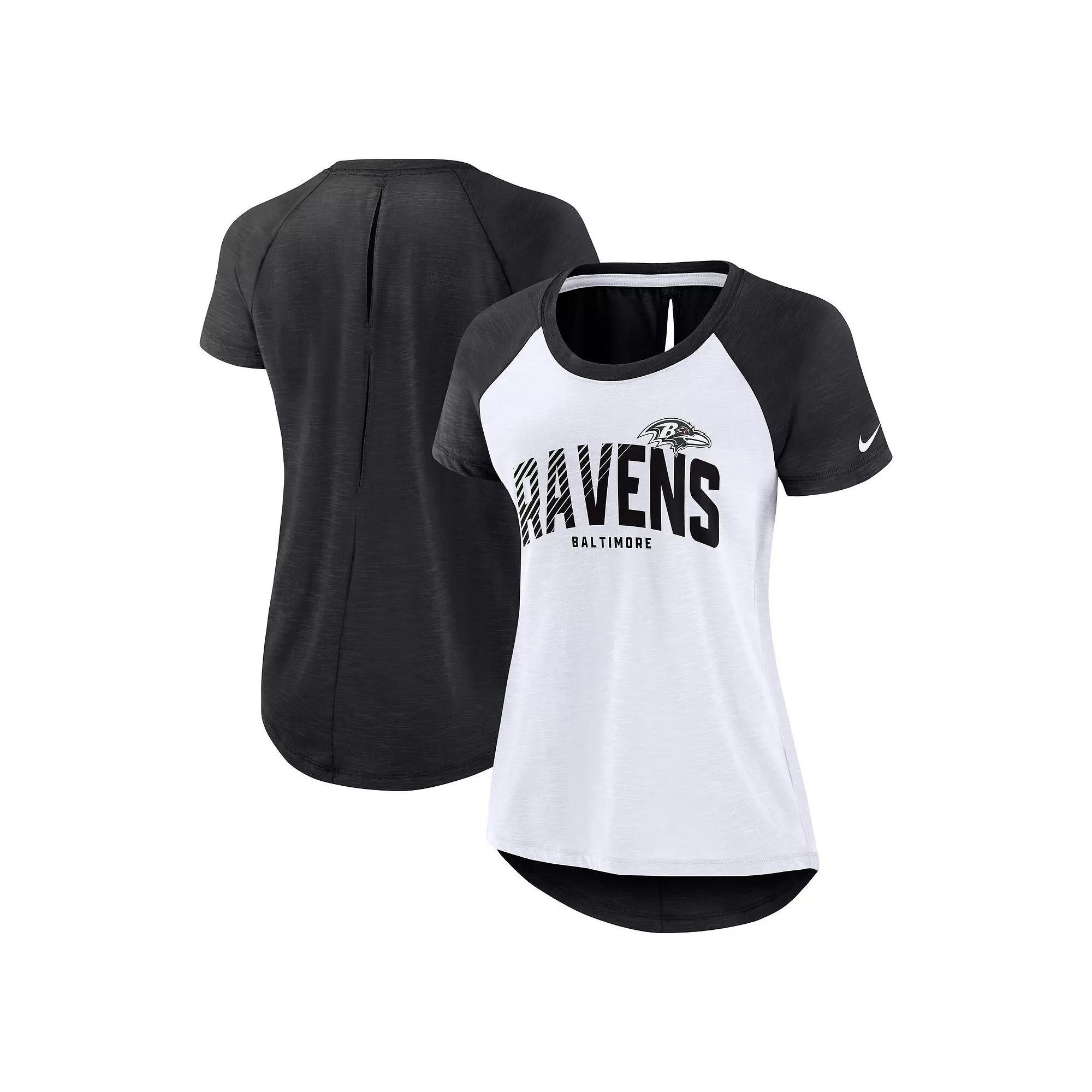 Women's Nike White/Heather College Navy Seattle Seahawks Back Cutout Raglan T-Shirt, Size: 2XL Product Image
