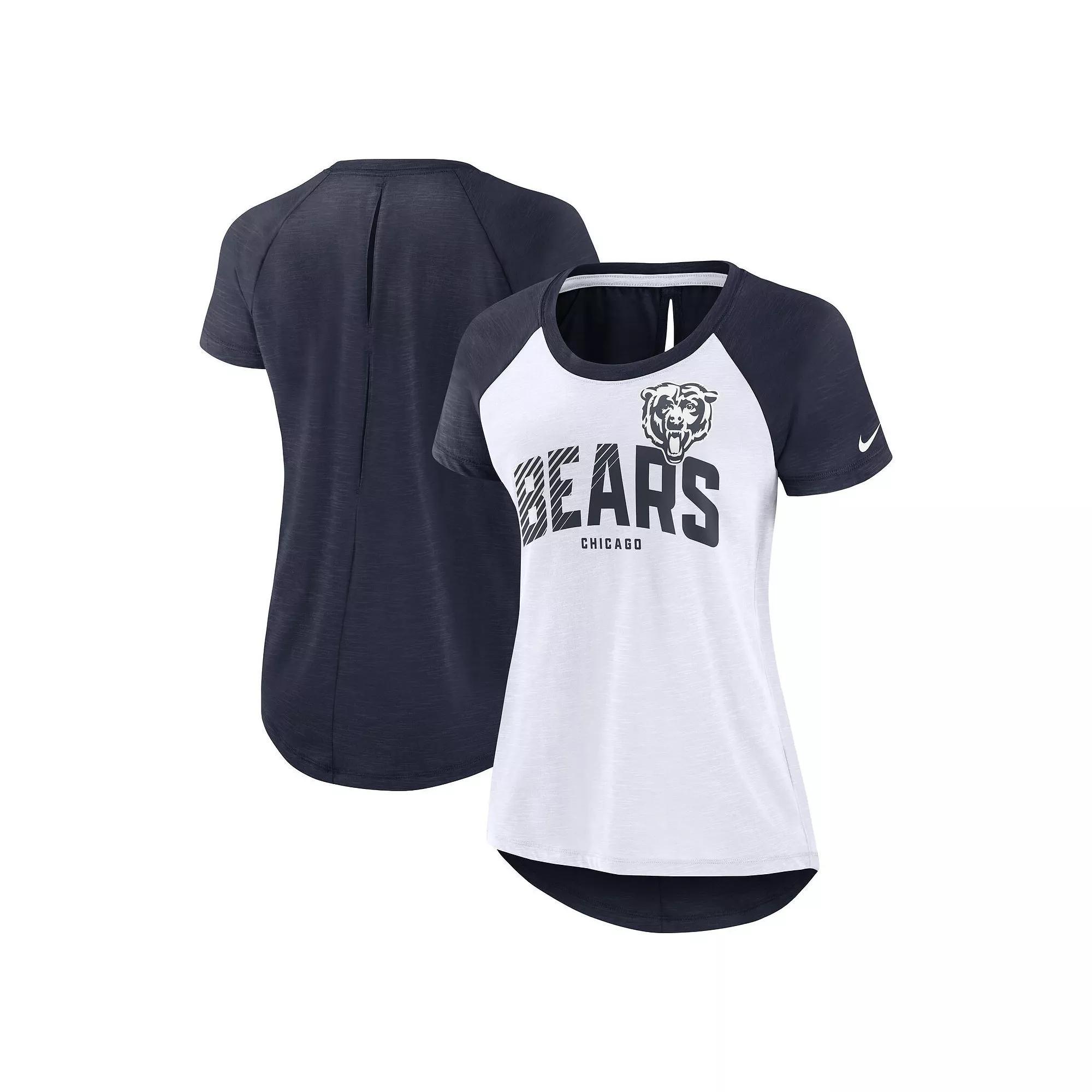 Women's Nike White/Heather College Navy Seattle Seahawks Back Cutout Raglan T-Shirt, Size: 2XL Product Image