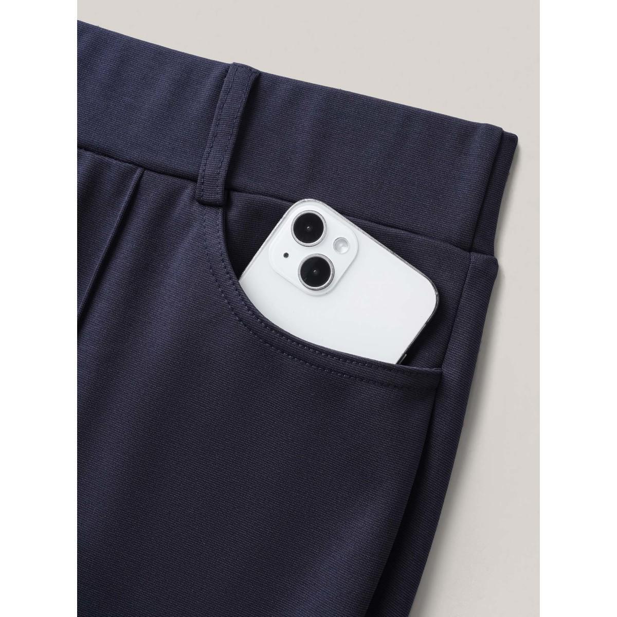 Plus Size Pockets Stretchy-Waist Plain Bootcut Pants Women Indigo At the Office Bootcut Mid Rise Work Pants BloomChic 28/5X Product Image