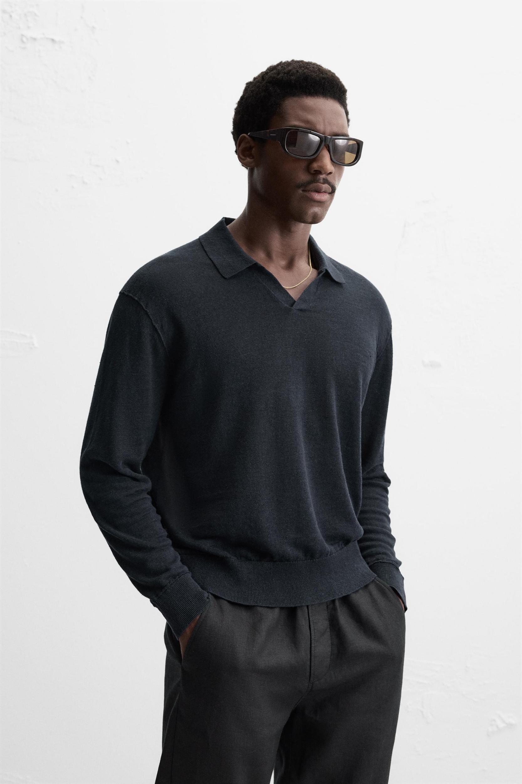 100% LINEN KNIT POLO SHIRT Product Image