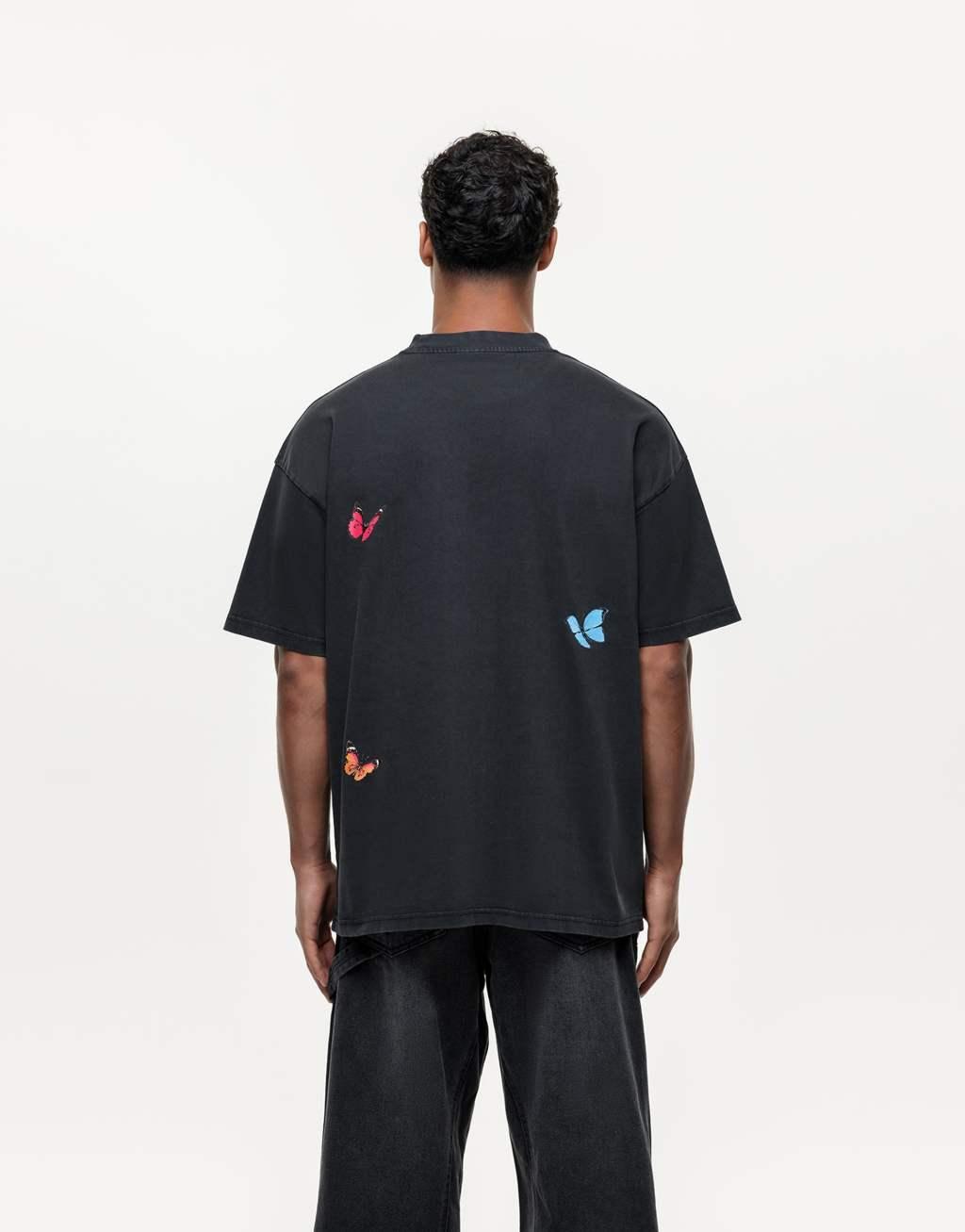 Good For Nothing butterfly t-shirt in washed black Product Image