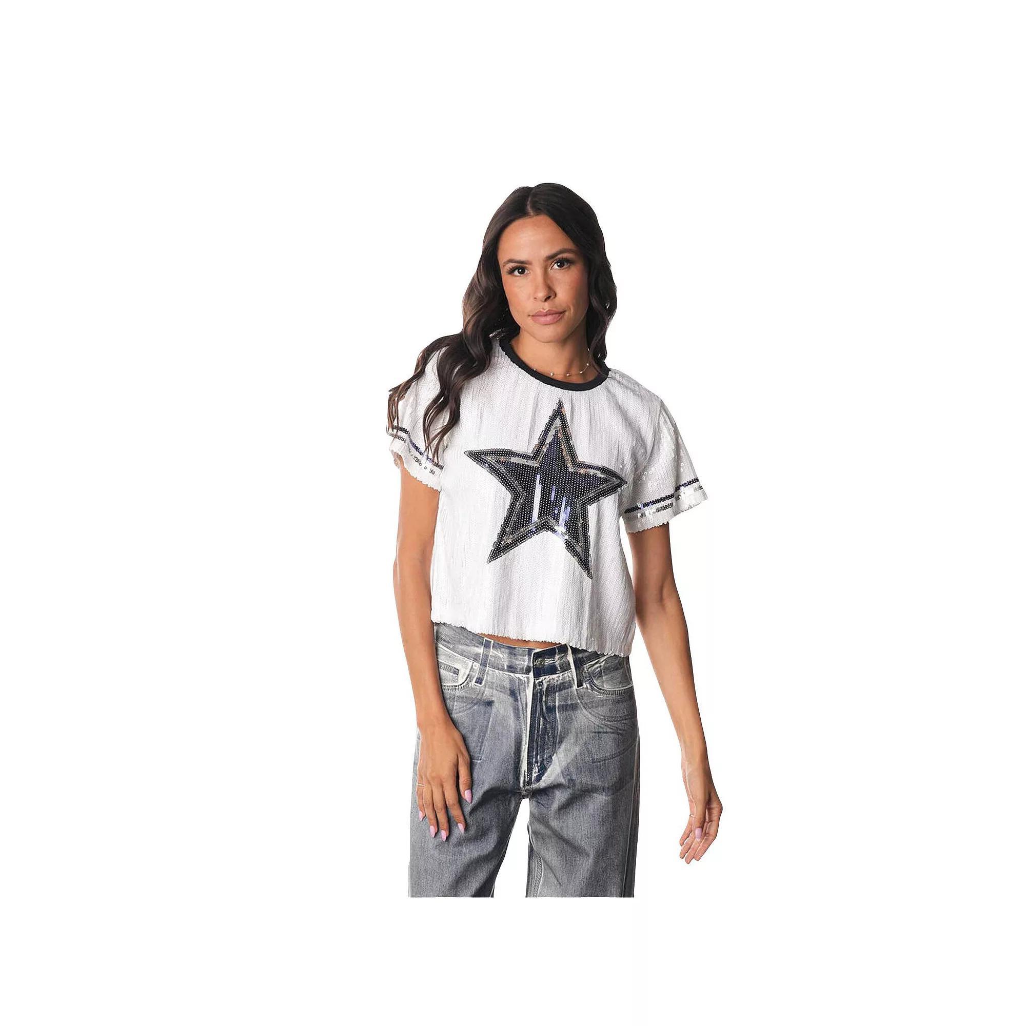 Women's The Wild Collective  White Dallas Cowboys Sequin Cropped T-Shirt, Size: Medium Product Image