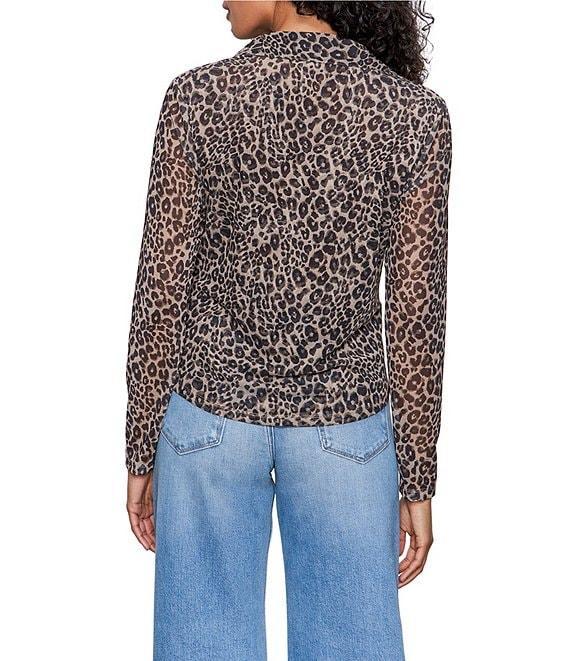 Sanctuary Dreamgirl Print Mesh Point Collar Neck Long Sleeve Ruched Button Front Top Product Image