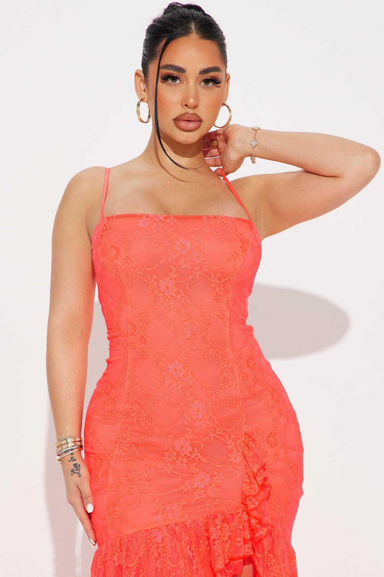 Liliana Lace Maxi Dress - Neon Coral Product Image