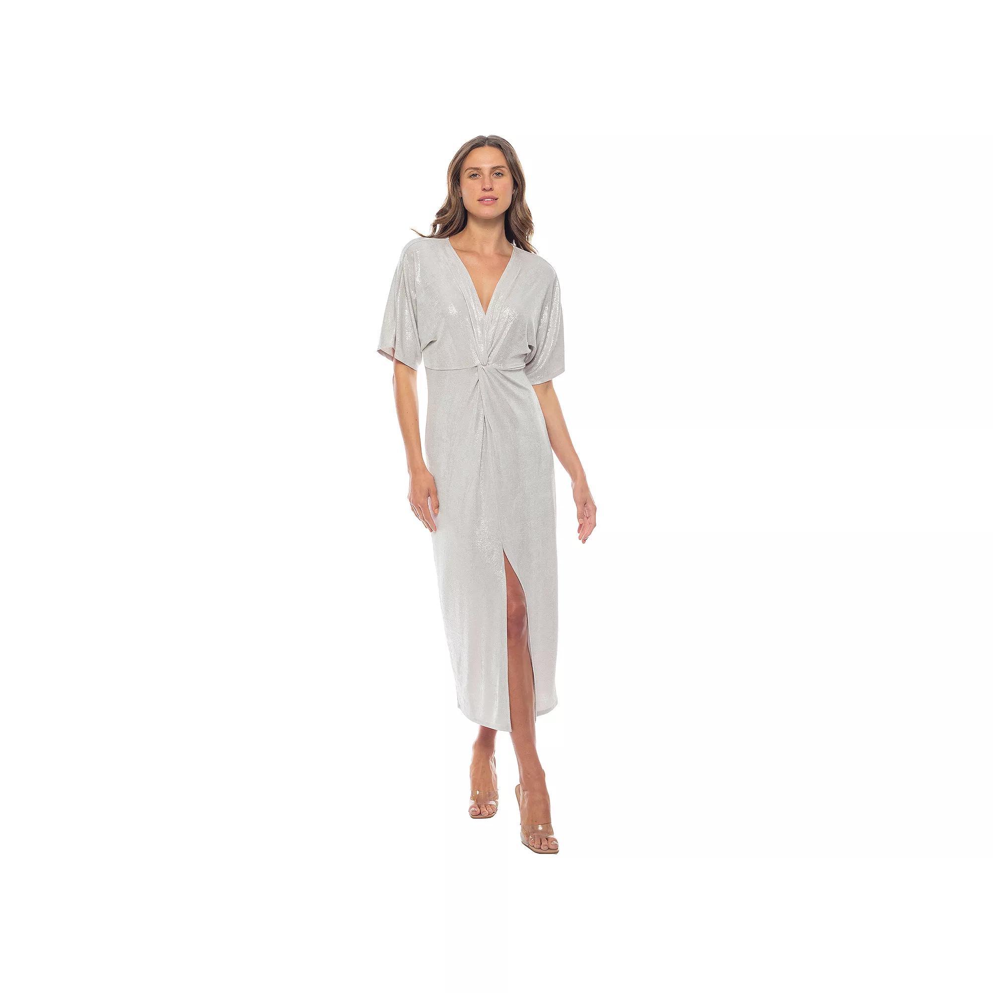Women's Marina Foil Midi Wrap Dress, Size: XS, Silver Product Image