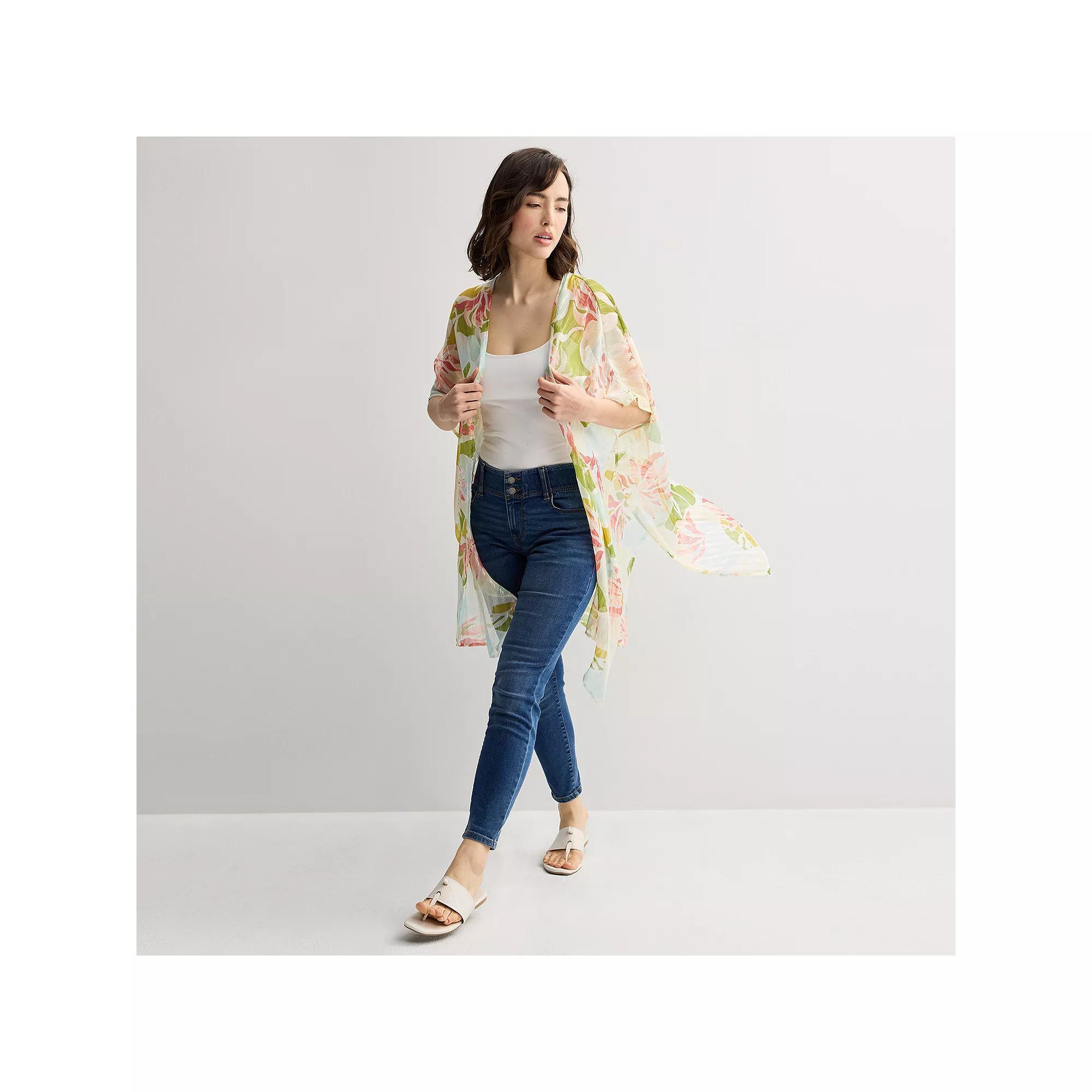 Women's Nine West Abstract Floral Duster, Green Team Product Image