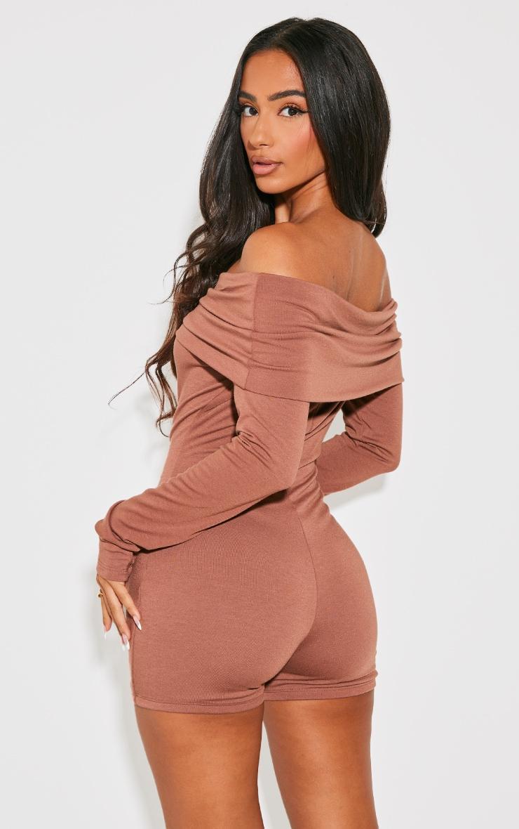 Petite Chocolate Contour Jersey Foldover Bardot Romper Product Image