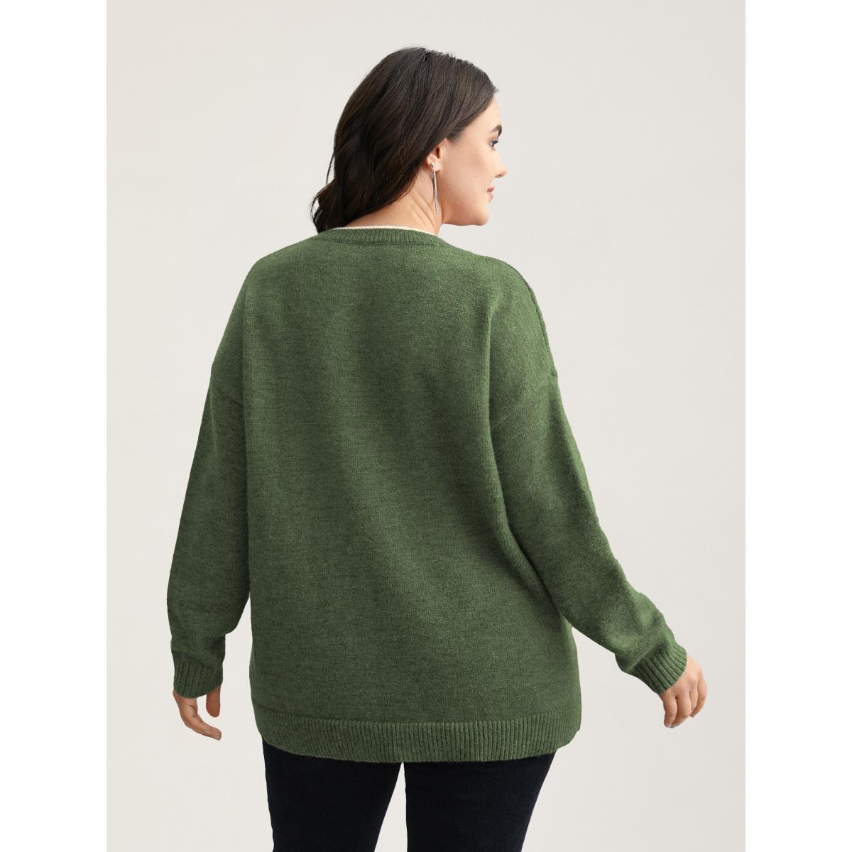 Plus Size Floral Textured Crew Neck Pullover ArmyGreen Women Casual Loose Long Sleeve Round Neck Everyday Pullovers BloomChic 10/M Product Image