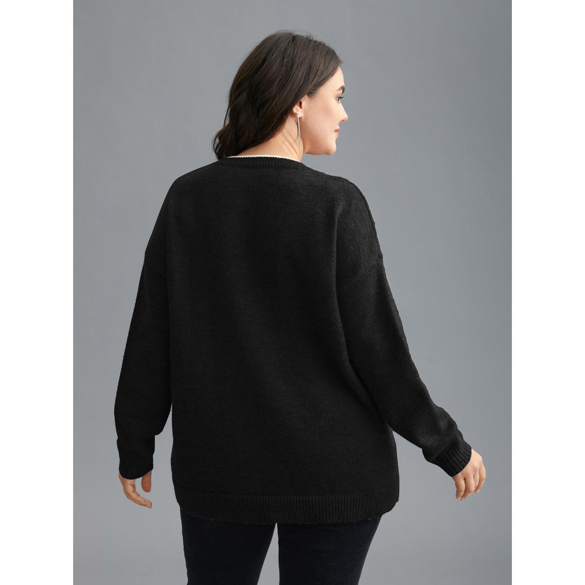 Plus Size Floral Textured Crew Neck Pullover Black Women Casual Loose Long Sleeve Round Neck Everyday Pullovers BloomChic 22-24/3X Product Image