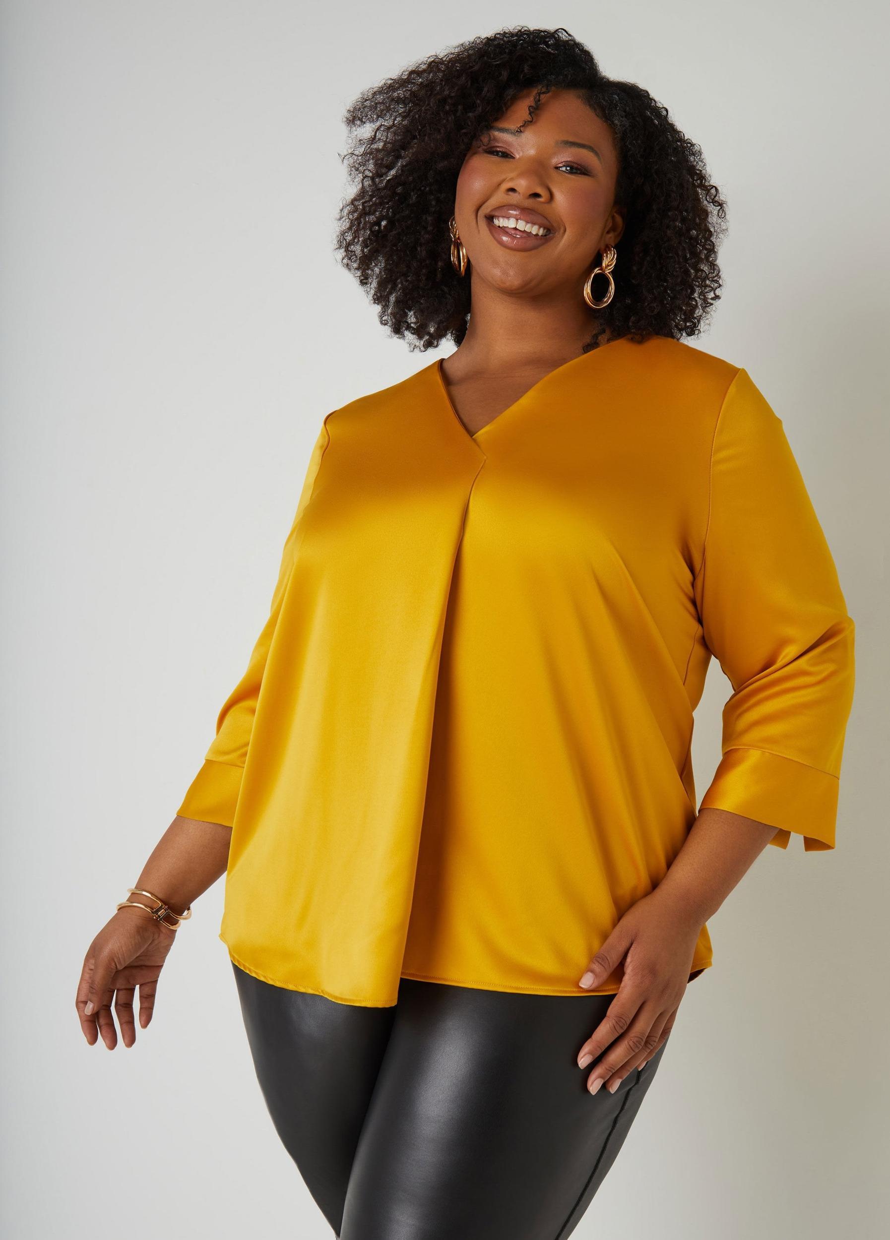 Plus Size Satin V Neck Blouse Ashley Stewart Product Image