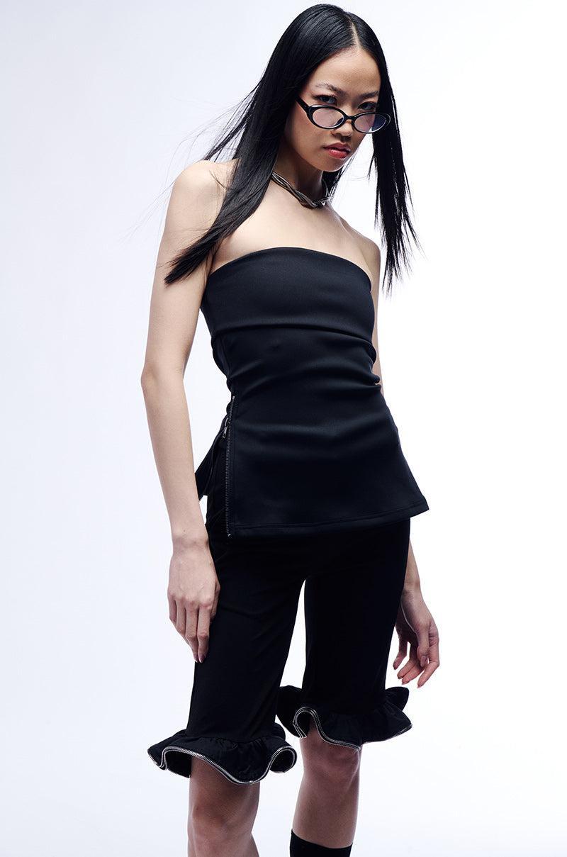 PURE BEAUTY SIDE ZIP TUBE TOP SHIRT IN BLACK Product Image
