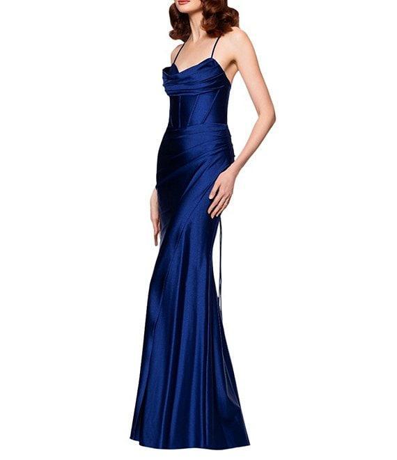 Betsy & Adam Petite Size Sateen Corset Mermaid Dress Product Image