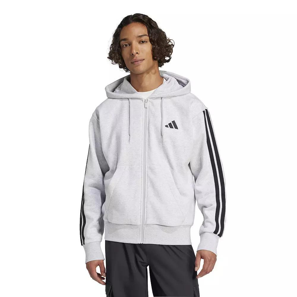 Mens adidas Essentials 3-Stripes Fleece Sportswear Zip Front Hoodie Light Grey Grey Product Image