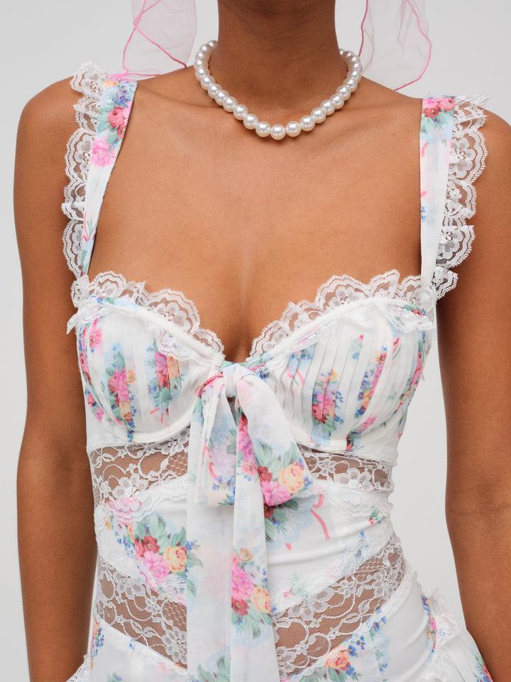 Doily Bouquet Midi Dress — White Product Image