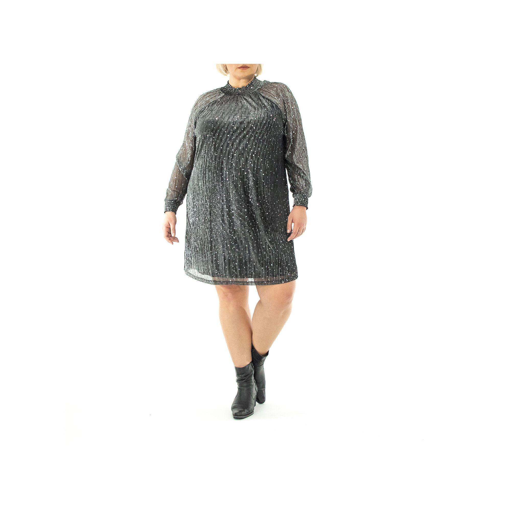 Plus Size Nina Leonard Smockneck Sequin Dress, Women's, Size: 2XL, Black Silver Product Image