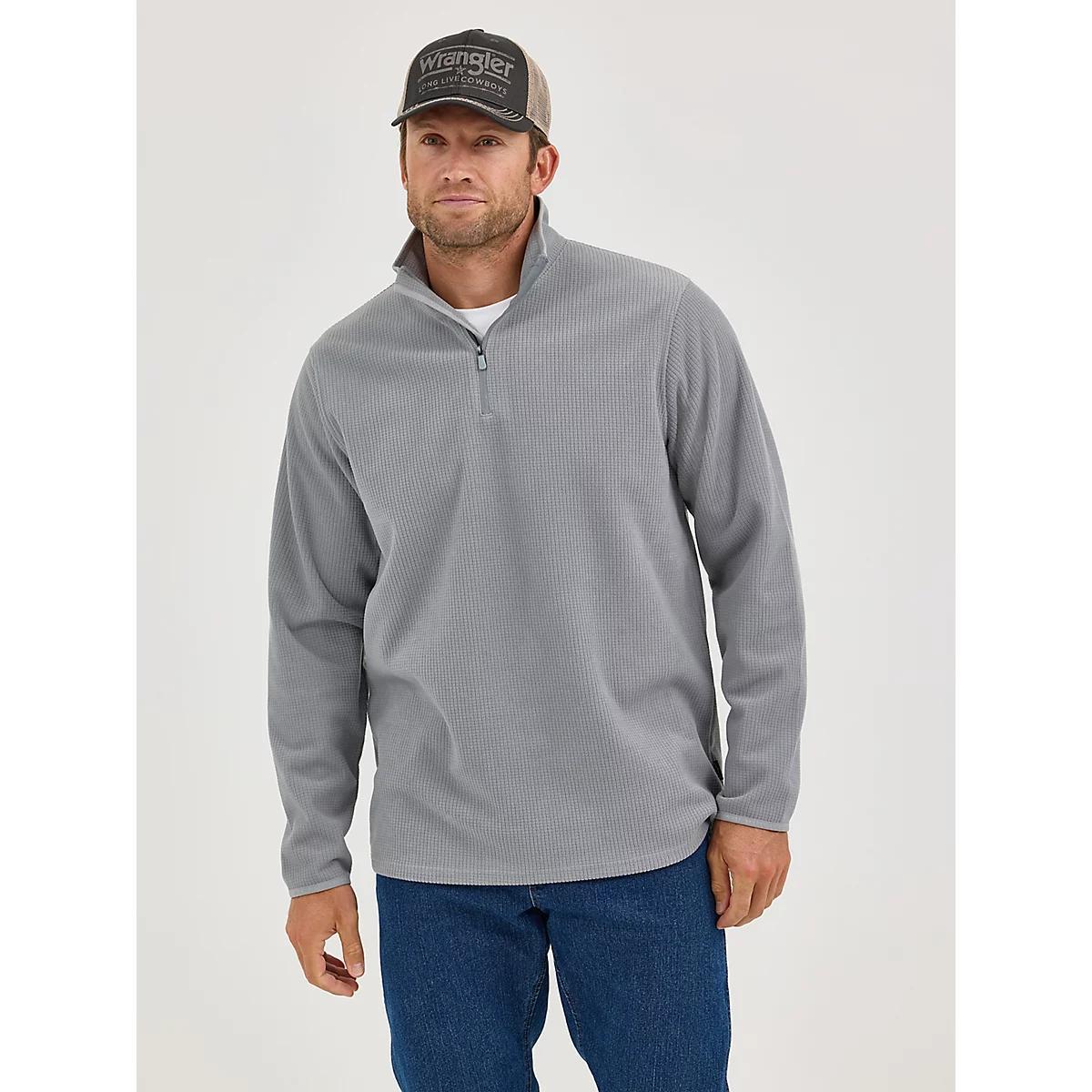 Men's Wrangler Quarter Zip Waffle Fleece Pullover in Monument Product Image